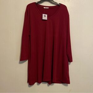 Mountain‎ Mamas Vibrant Red Relaxed 3/4 Sleeve Tunic Dress Women’s Size XXXL New